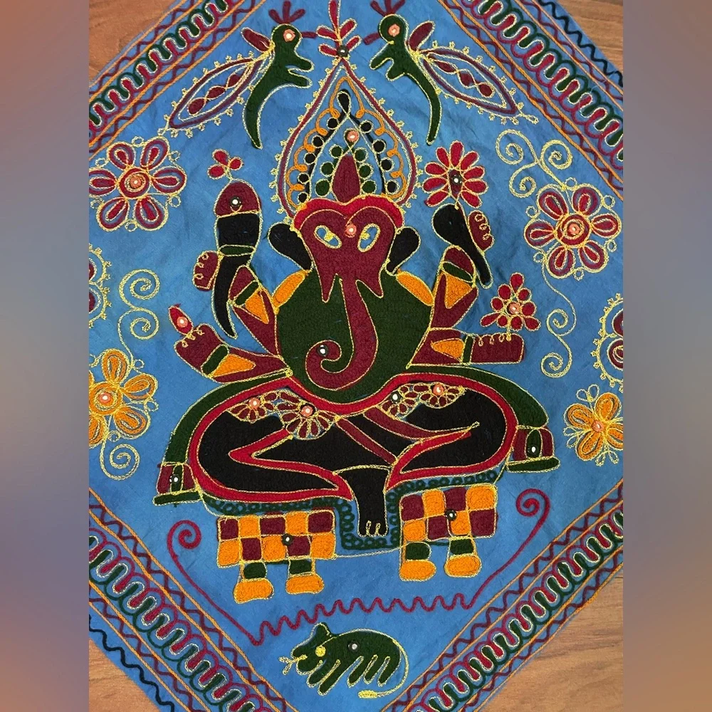 Amazing vintage Lord Ganesha wall tapestry embroidered